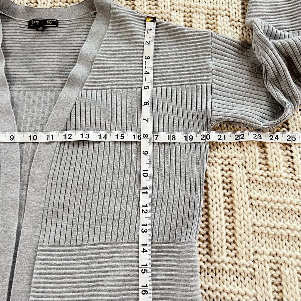 Lety & Me Heather Heather Grey Ribbed Mixed Stitch Open Front Cardigan Size M - Picture 11 of 15